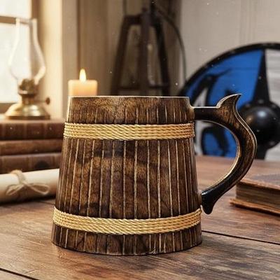 Rustic 700ml Wooden Beer Mug  Handcrafted Drinkware for Craft Beer Home Bar
