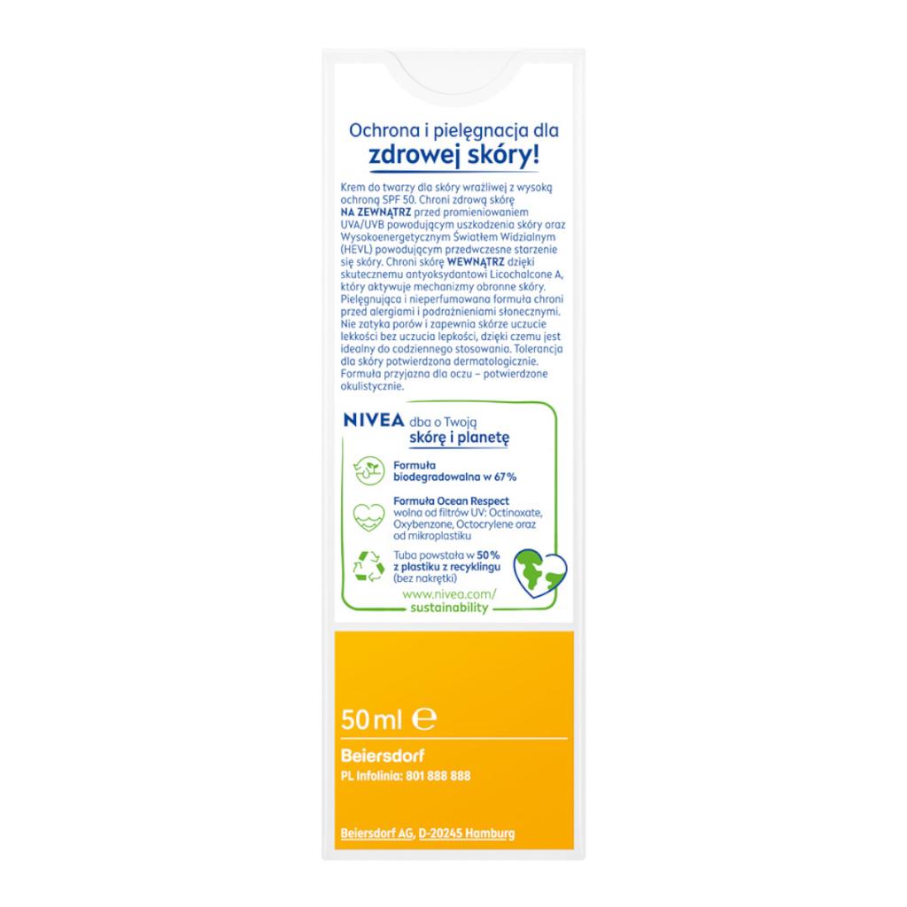 Nivea Sun Sensitive Krem Ochronny Z Filtrem Spf 50 Do Skóry Wrażliwej 50Ml