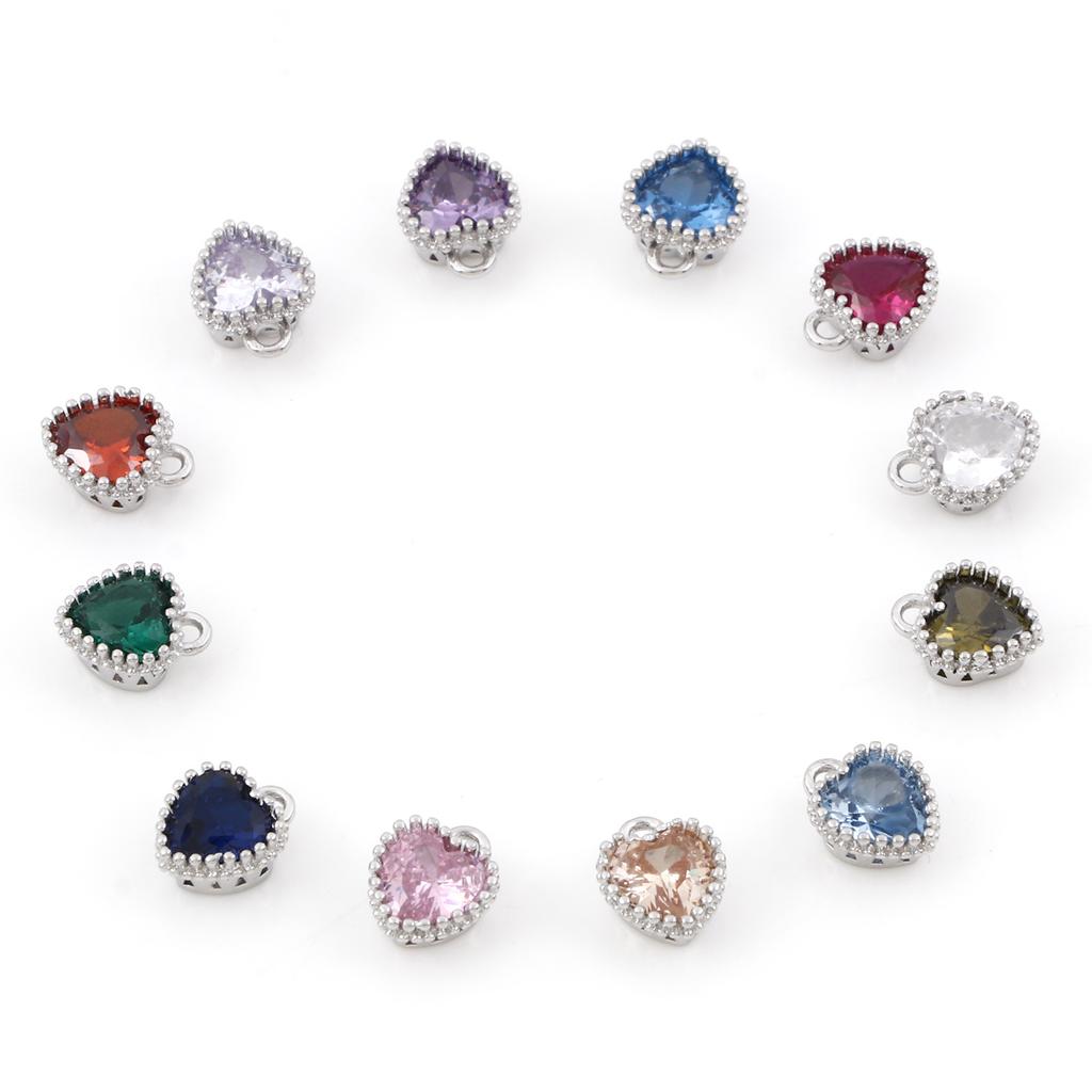 2PCs Birthstone Charms Heart Rhinestone Pendants For Necklace Bracelet Jewelry Making Diy Findings 8x6.5mm