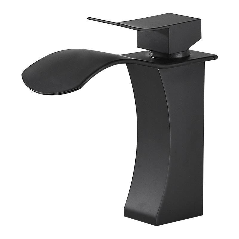 Bakicth Wasserfall Waschbecken Armatur Schwarz Armaturen Messing Badezimmer Armaturen Warm&Kalt Wasser Mischer Waschtischarmatur Standmontage Waschbecken Armaturen