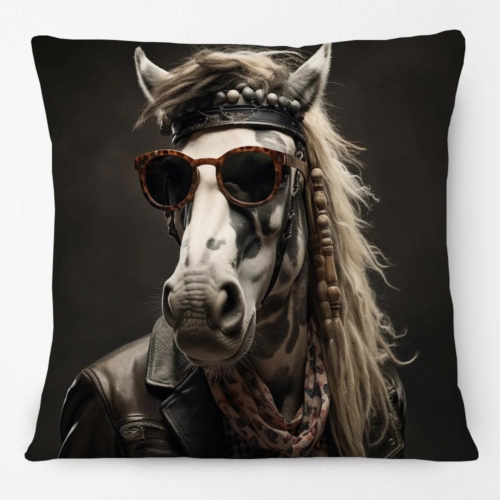 European Rabbit Badger Rooster Horse Animals Hipster with Glasses Painting Cushion Covers Decorative Pillowcase