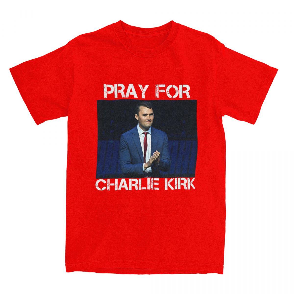 Мужская Женская Футболка с Флагом США  Pray For Charlie Kirk  Чистый Хлопок Одежда Смешная Футболка с Короткой Рукавой и Круглым Вырезом S