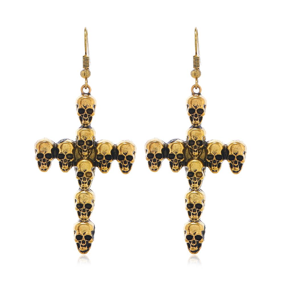 Halloween Jewelry Fashion Punk Vintage Alloy Skull Head Cross Earrings For Women