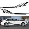 2pcs Stripe Car Decal Graphic Universal Waterproof Self Adhesive Removable Checkered Car Door Body Side Sticker Black