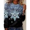 Camiseta de manga larga con cuello redondo y estampado 3D de copos de nieve con temática navideña, ropa de moda para mujer, ropa informal Y2K, ropa Harajuku para mujer