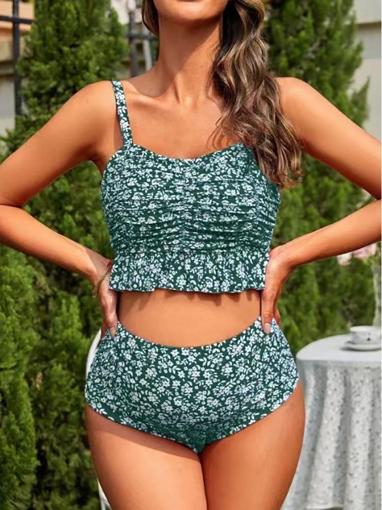 2025 European & American Floral Leopard Print Maternity Swimsuit: Ruffle Design with Tummy Coverage & Abdominal Support
