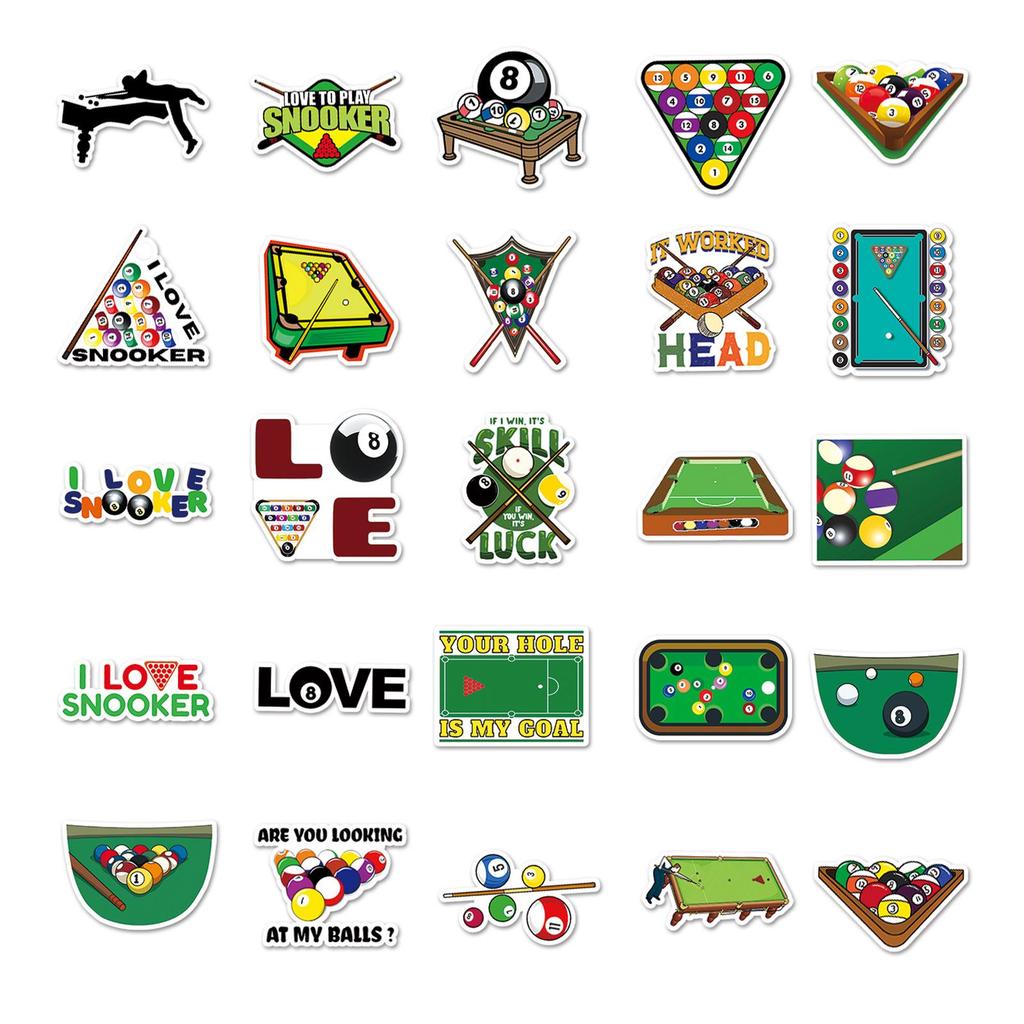 50pcs Waterproof Billiards & Sports Graffiti Stickers for Skateboards, Phone Cases, and Luggage.