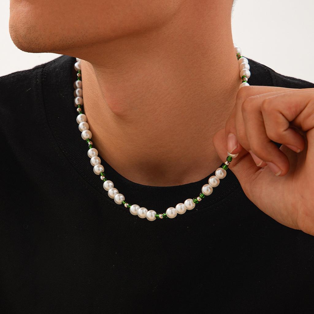 Ingemark Hip Hop Imitation Pearl Chain Necklace for Men Fashion Statement Vintage Beads Clavicle Choker Male Neck Jewelry Gift