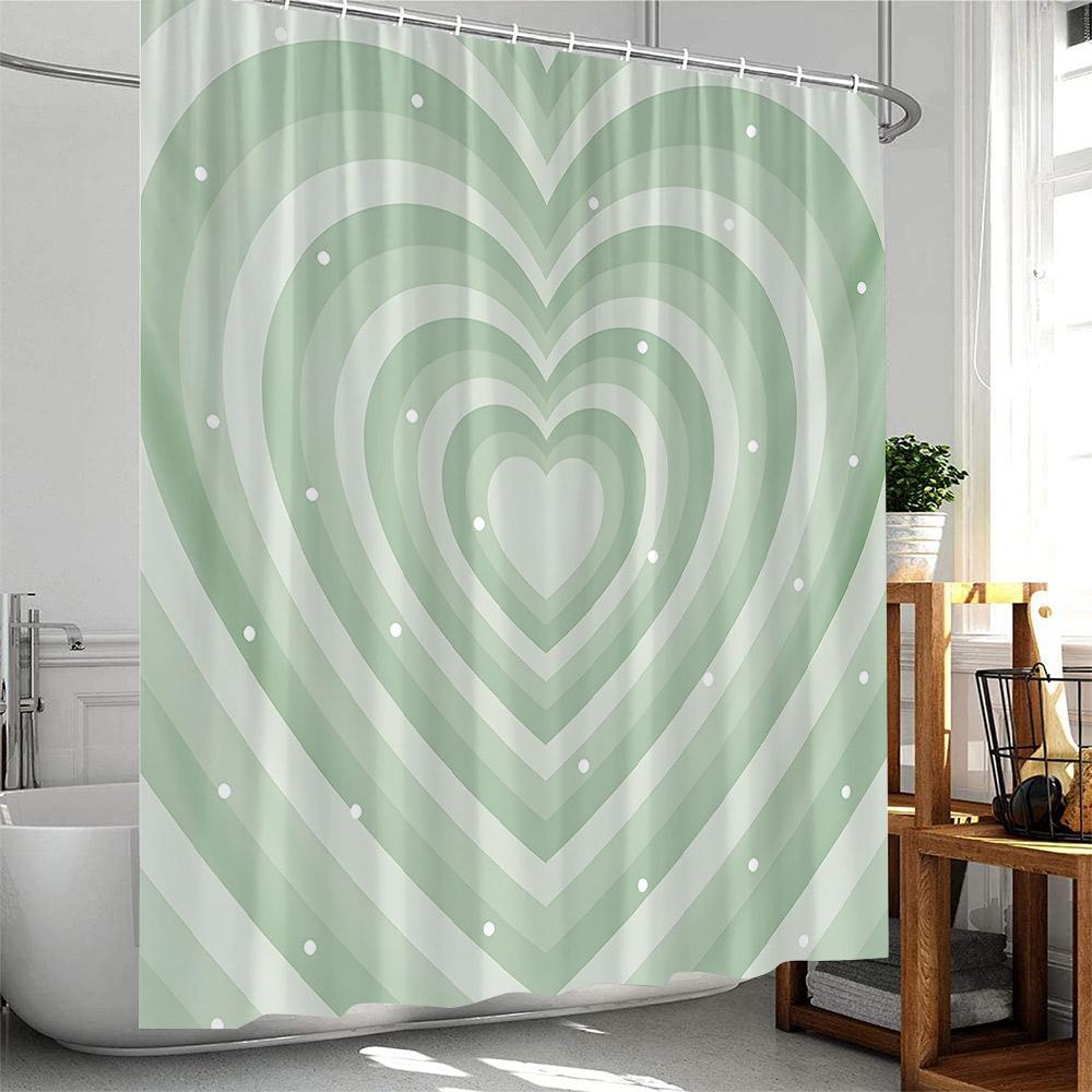 Heart Pattern Shower Curtain Romantic Bathroom Decor Blue Pink Green Colorful Polyester Fabric Bath Curtain With Hook