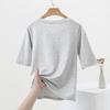 Women's V-Neck Mid-Sleeve Cotton T-Shirt - 2025 Spring/Summer Collection, Fitted Waist, Solid Color