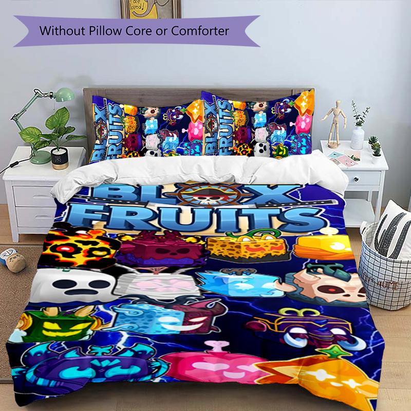 Blox Fruit 3pcs Bedding Set Duvet Cover Closure Includes 1 Duvet Cover & 2 Pillowcases for All Seasons Bedroom Home Dorm Decor