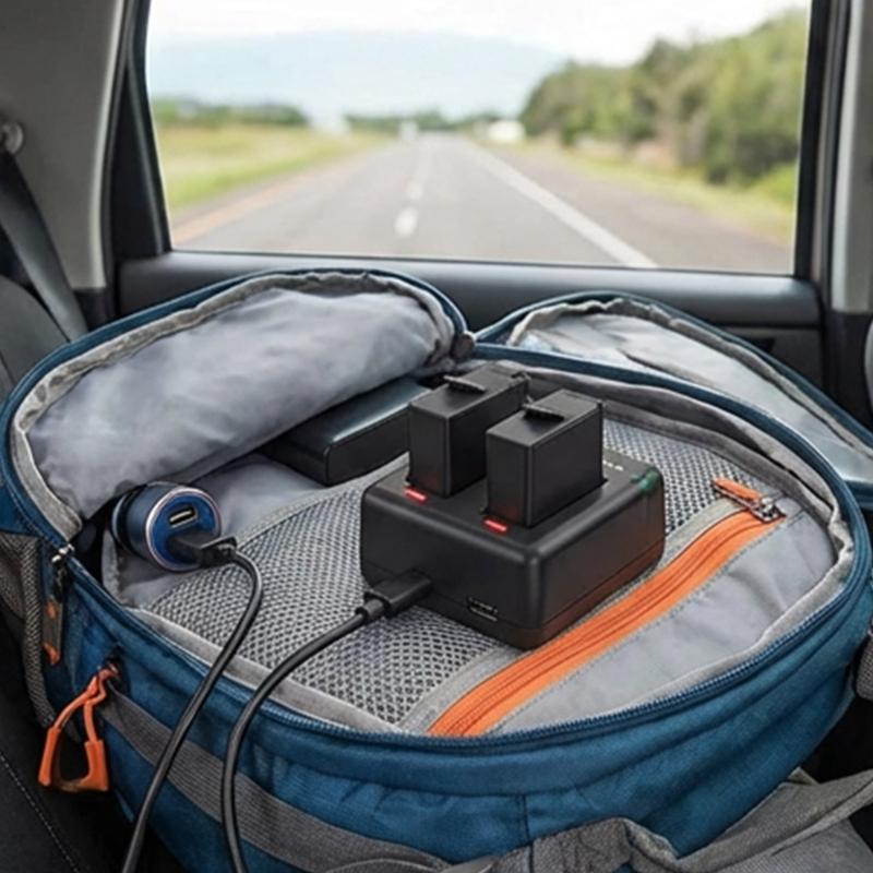 Portable AHDBT501 Battery Chargers for Two Batteries Simultaneous Charging with Safety Protections for Outdoor Use