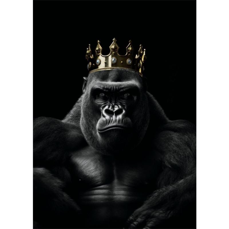 Black White Animal Kingdom Posters Canvas Print Wall Art Painting Wild Lion Tiger Eagle Bear with Gold Crown Mural Home Decor