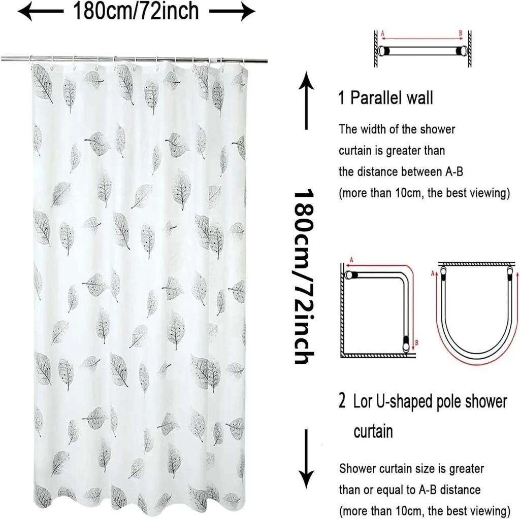 1pcs EVA Ptinted Leaf Shower Curtain Liner Translucent Water Repellent Bathroom Curtains  PEVA Eco-Friendly
