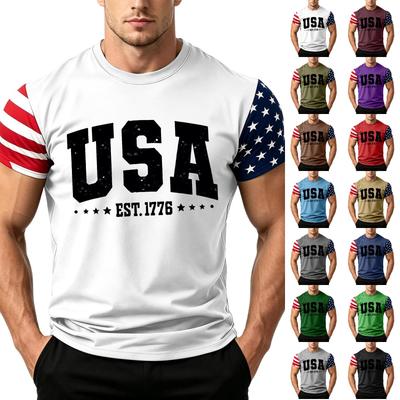 Men's Short Sleeve Casual T Shirt Loose Fit Crew Neck Summer Daily Wear Lightweight Breathable Fabric USA Print