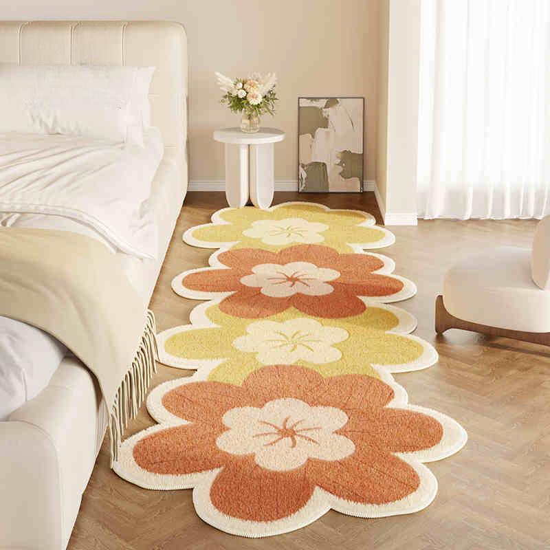 Soft Plush Floral Pattern Carpet Fluffy Irregular Shape Mat for Bedroom Decorative Home Rug For Bedroom Floor Mat Cushion