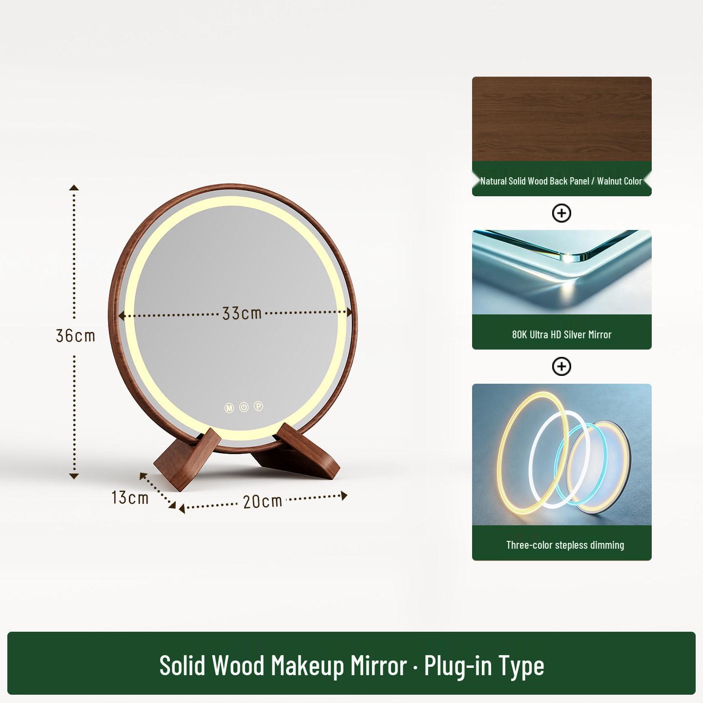Vintage Solid Wood LED Makeup Mirror