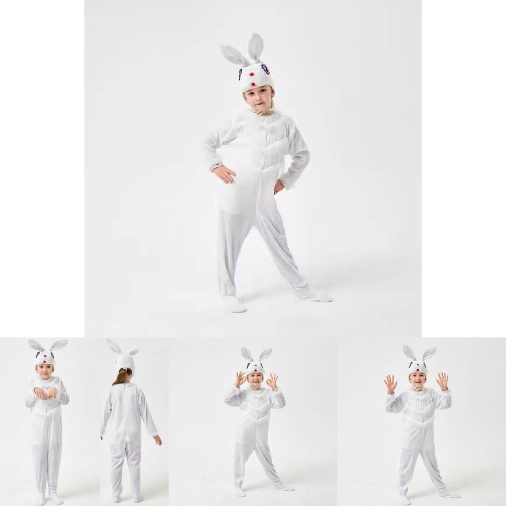 Adorable Kids White Rabbit Costume For Halloween And Cosplay Unisex Jumpsuit