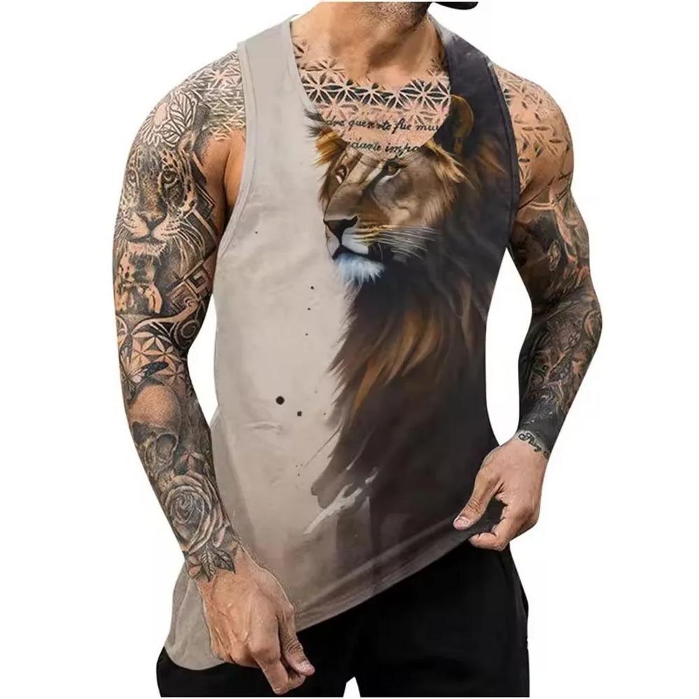 Letní Pánské Módní Ležérní Bez Rukávů Tílko s 3D Potiskem Zvířat s Kulatým Výstřihem