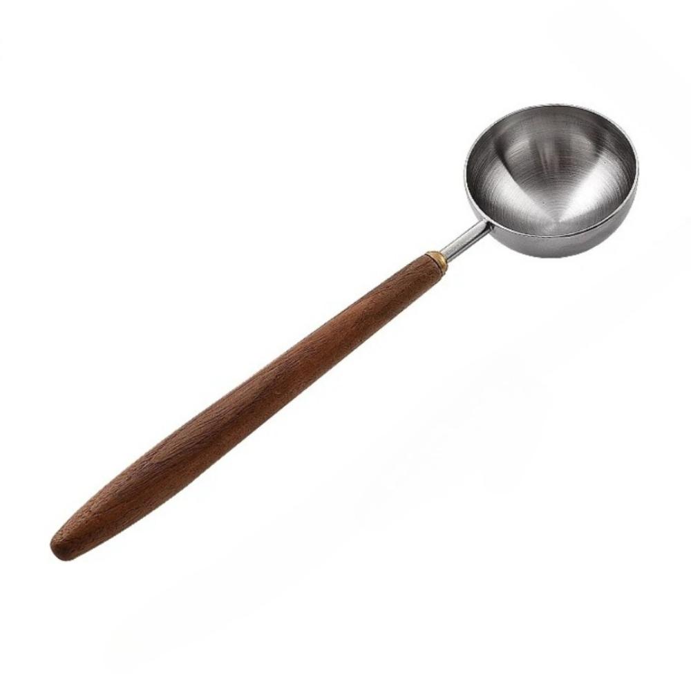 Stainless Steel Coffee Scoop Wooden Handle Tablespoon Measuring Spoon Walnut Wood Long Handle Coffee Spoons Coffee Supplies
