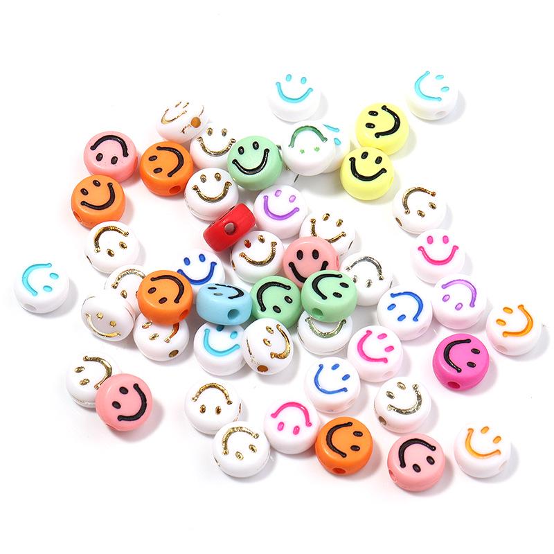 100-Pack 4x7mm Acrylic Smiley Face Beads - Drip Oil Electroplated, DIY Letter Beading Accessories