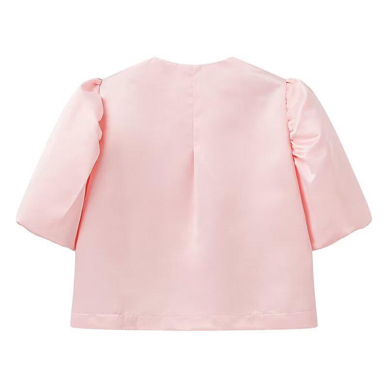Women's Puff Sleeve Round Neck Top - Elegant Commuting Style, Versatile Five-Point Sleeve Blouse