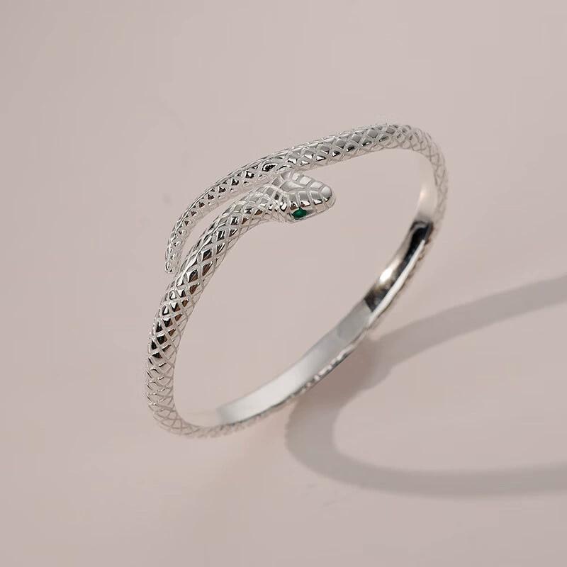 Pulsera Animal Punk Hip Hop Serpiente Abierta Ajustable para Mujer Color Plata Vintage Pulseras Joyería para Fiesta de Boda Regalos