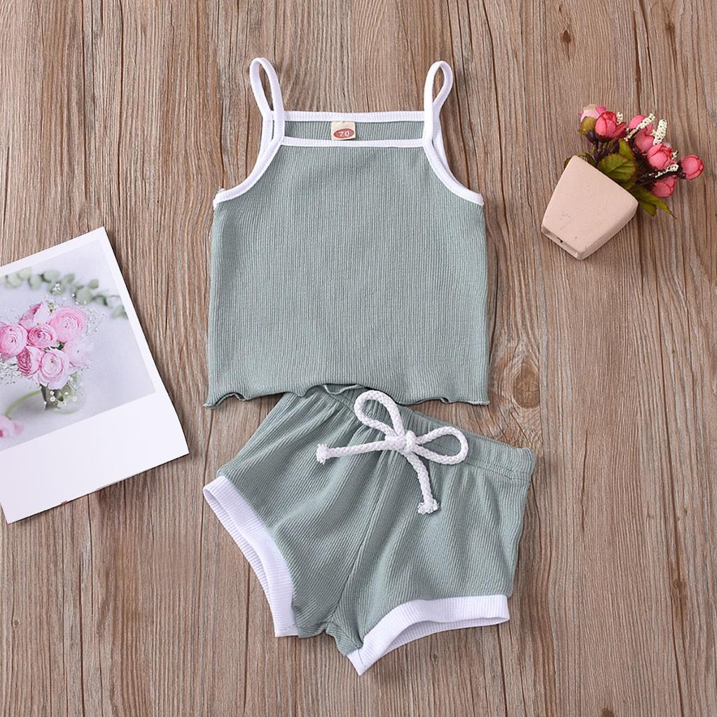 Newborn Baby Sleeveless Solid Color Cotton Tank Vest Top+Shorts Clothes Set