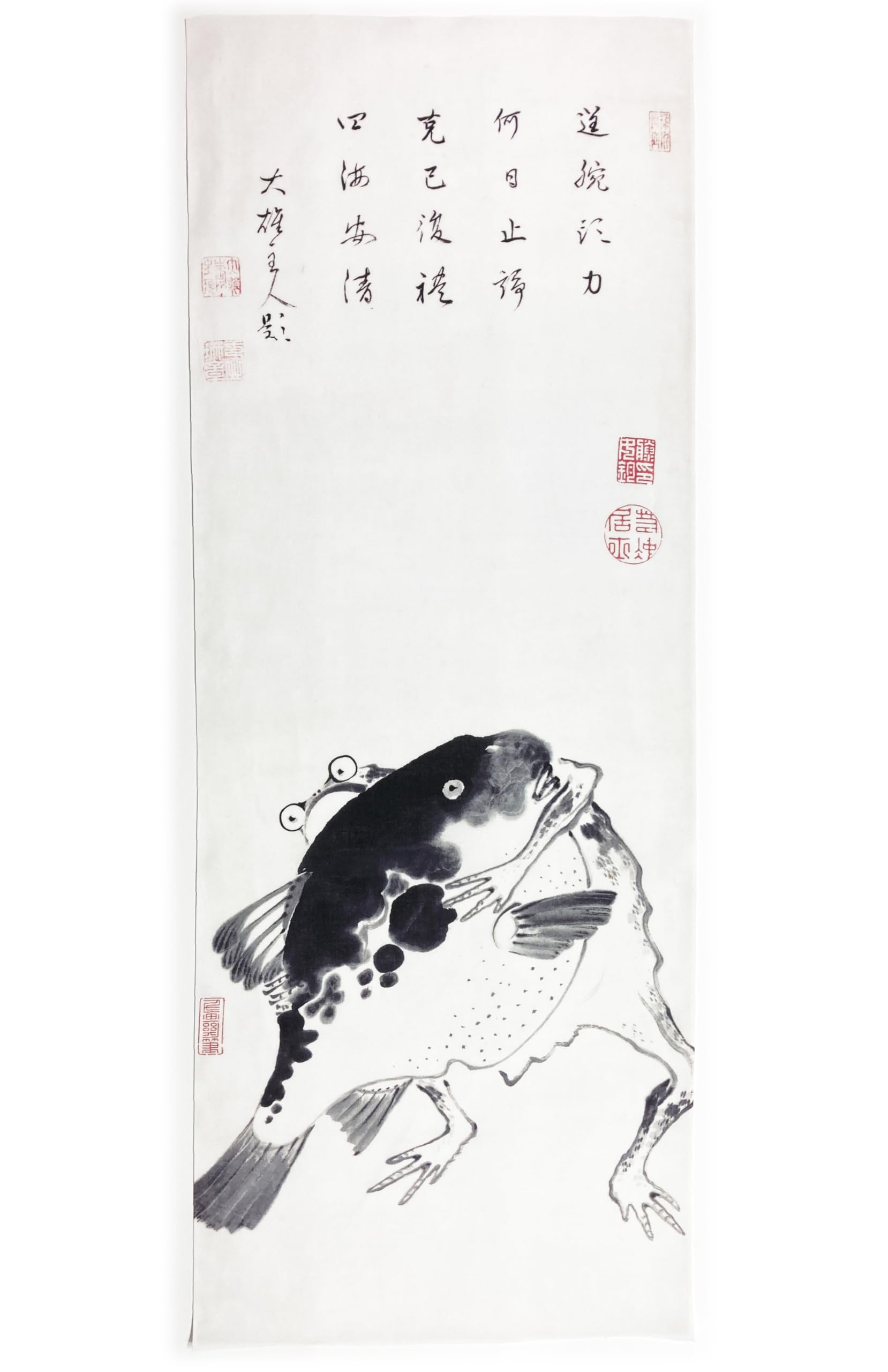 

hand towel from all over the by Ito featuring a frog and a blowfish wrestling scene Ukiyo-e world, Jakuchu,