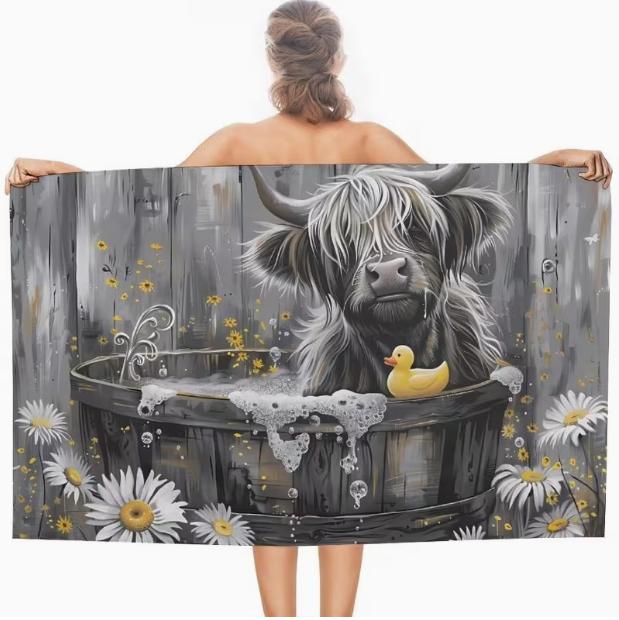

The Oversized Beach Towel Features A Highland Cow Duck Pattern Absorbent and Quick Drying Blanket Is Travel and Bathroom Use W40*H60(CM)