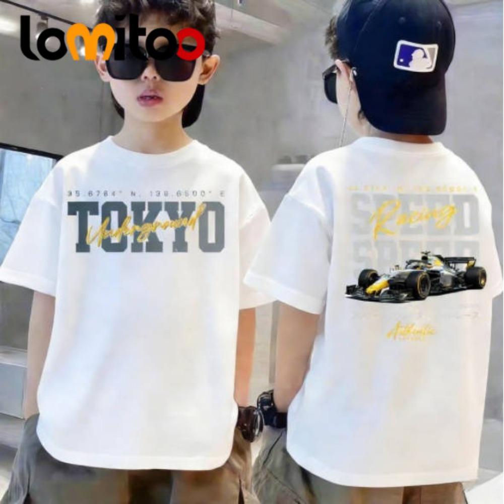 T-shirt clothing, children s fashion cartoon car, cool printing, comfortable T-shirt, round sleeves, short sleeves 140