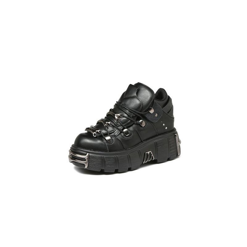 2024 Fall/Winter Women's Thick-Soled Punk Leather Shoes - Dark Low-Top Motorcycle Boots