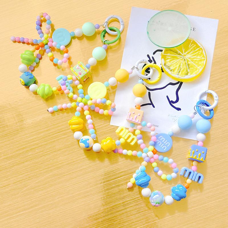 Candy Color Phone Buckle Beads Cute Lanyards  Bead Chain Pendant For Phone Strap