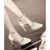 Fashion 2025 Summer New French High-end Platform High Heels Women's One Strap Pleated Design Stiletto Sandals