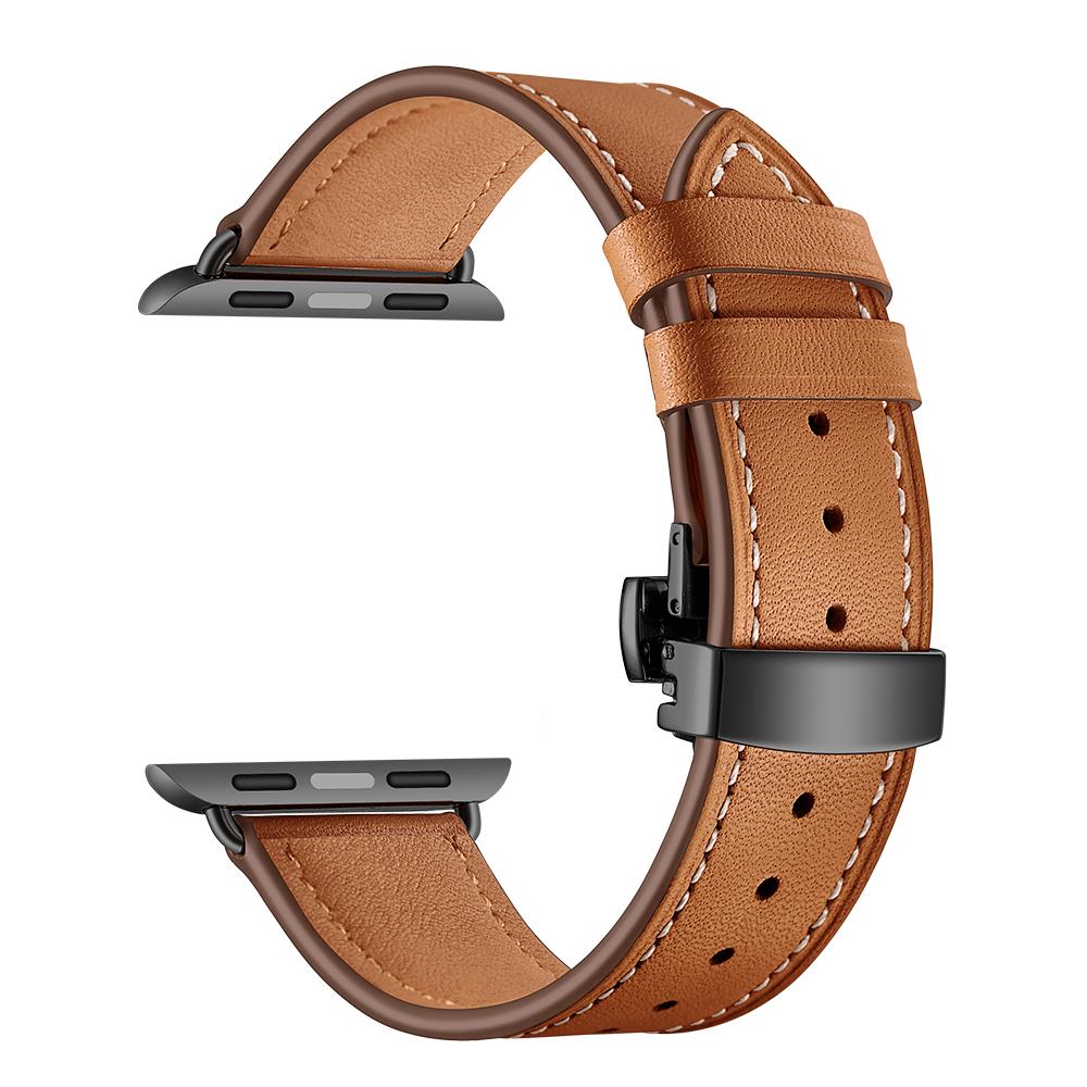 Watchband For Apple Watch Band Genuine Leather Strap Apple Watch 7 6 5 4 3 2 1 SE 45mm 41mm Butterfly Clasp Strap for iWatch 44/40mm 42 38