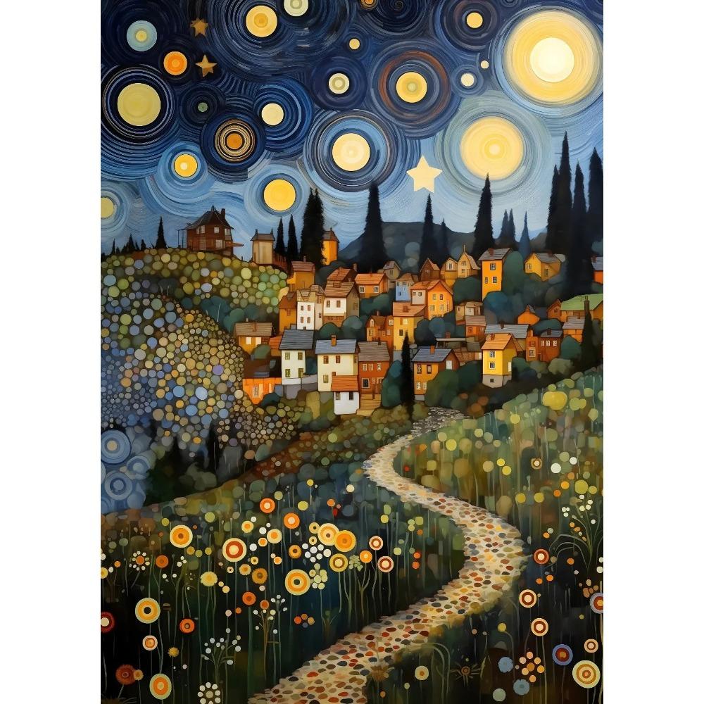 Floral Garden Village Night Tree Gustav Klimt Exhibition Poster Canvas Painting Print Wall for Living Room Home Decor Cuadros