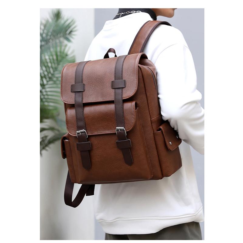 Men Backpack PU Leather Bagpack Large Laptop Backpacks Male Black Schoolbag For Teenagers Boys