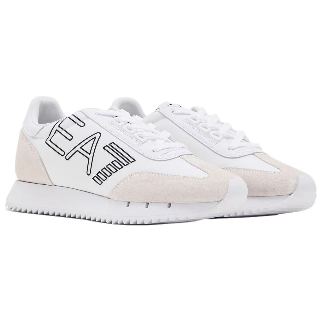 Emporio Armani EA7 PU Polyester Leather Nylon Round Toe Lace-Up Flat Low-Top Casual Shoes Unisex Sneakers White X8X101XK257U426