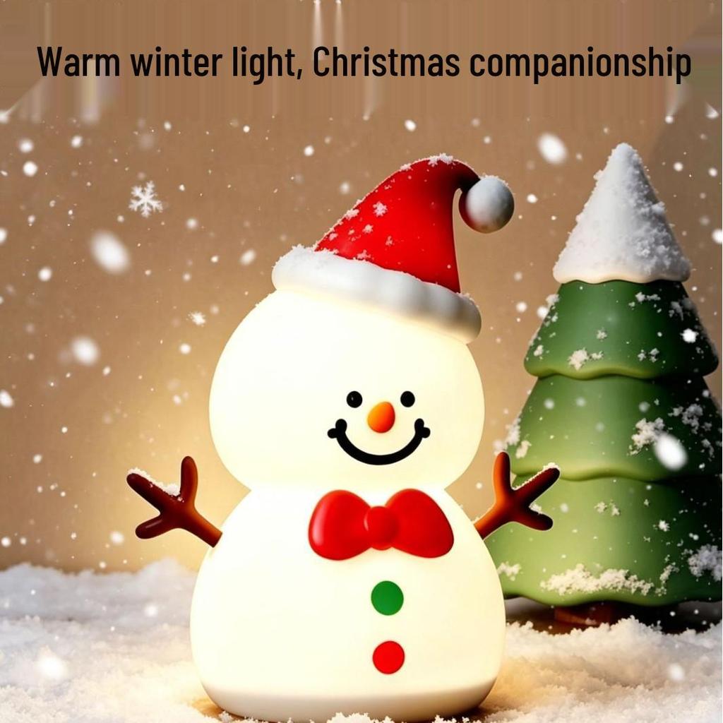 Snowman Silicone Night Light: Rechargeable Bedside Atmosphere Lamp & Festive Desktop Ornament, Perfect for Christmas and Birthday Gifts