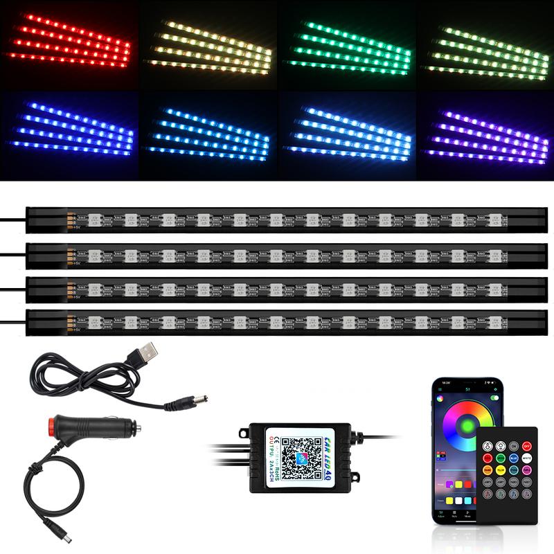 Car Interior Ambient Light Kit RGB LED Foot Strip Light Music Sync with App Remote Music Control Cig/USB Auto Decorative Lamps