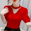Women Summer Style Blouses Shirts Lady Fashion Casual Puff Short Sleeve O-Neck Solid Pearl Blouses Tops