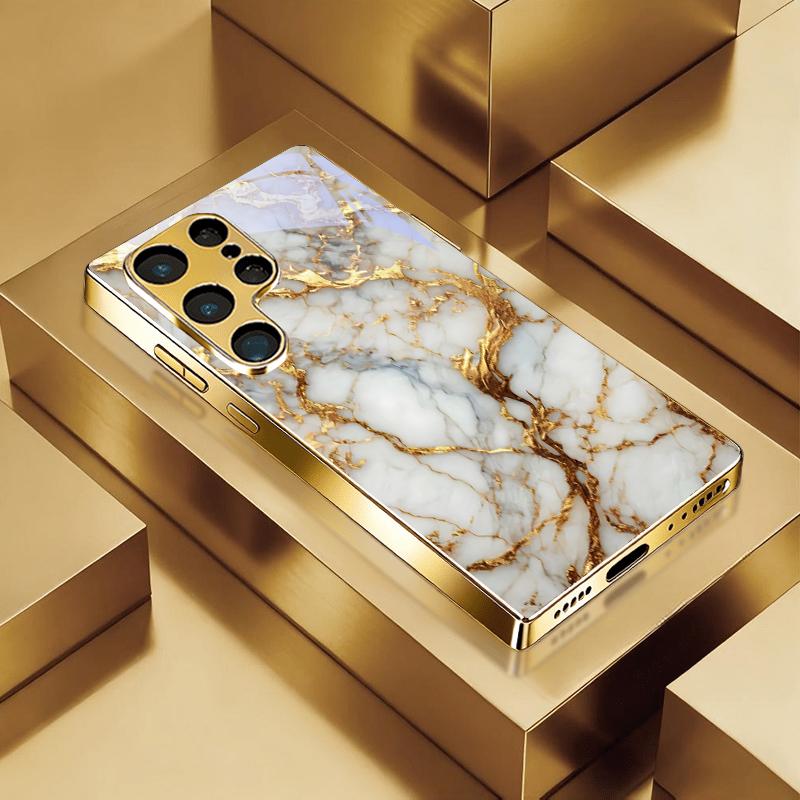 Marble Texture Electroplated Golden Phone Case For Samsung Note 10 20 A06 A07 A12 A13 A14 A15 A16 A17 A22 A23 A25 Glass Cover
