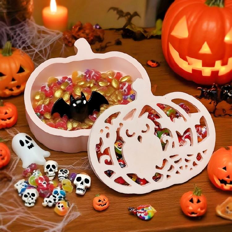 Hollow Out Pumpkins Ghostly Silicone Molds DIY Halloween Craft Storage Box Decoration Resins Ornamentation for Adults