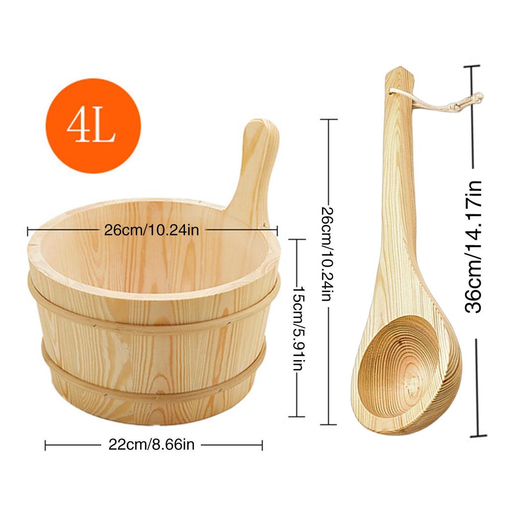 4L Wooden Sauna Barrel with Spoon Set Portable Sauna Room Steaming Bathroom SPA Accessory Tools Leakproof Shower Supplies