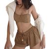 Bikini Fresco de Dos Piezas para Vacaciones en la Playa para Mujer: Top Bandeau de Tirantes y Shorts Sueltos