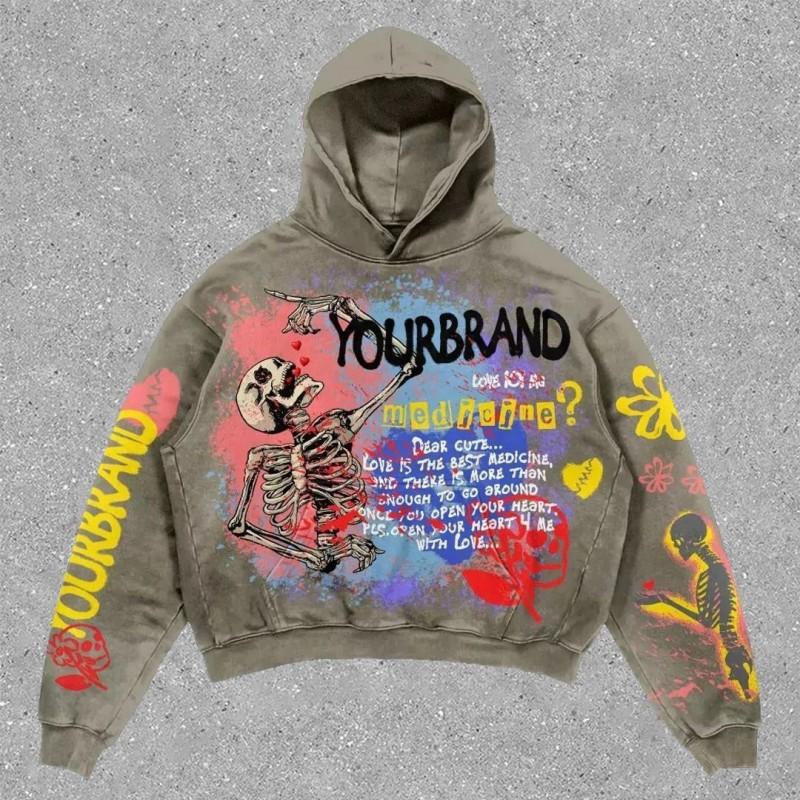 26 American Punk Gothic Skull 3D Print Cropped Hoodie Loose Fit Women