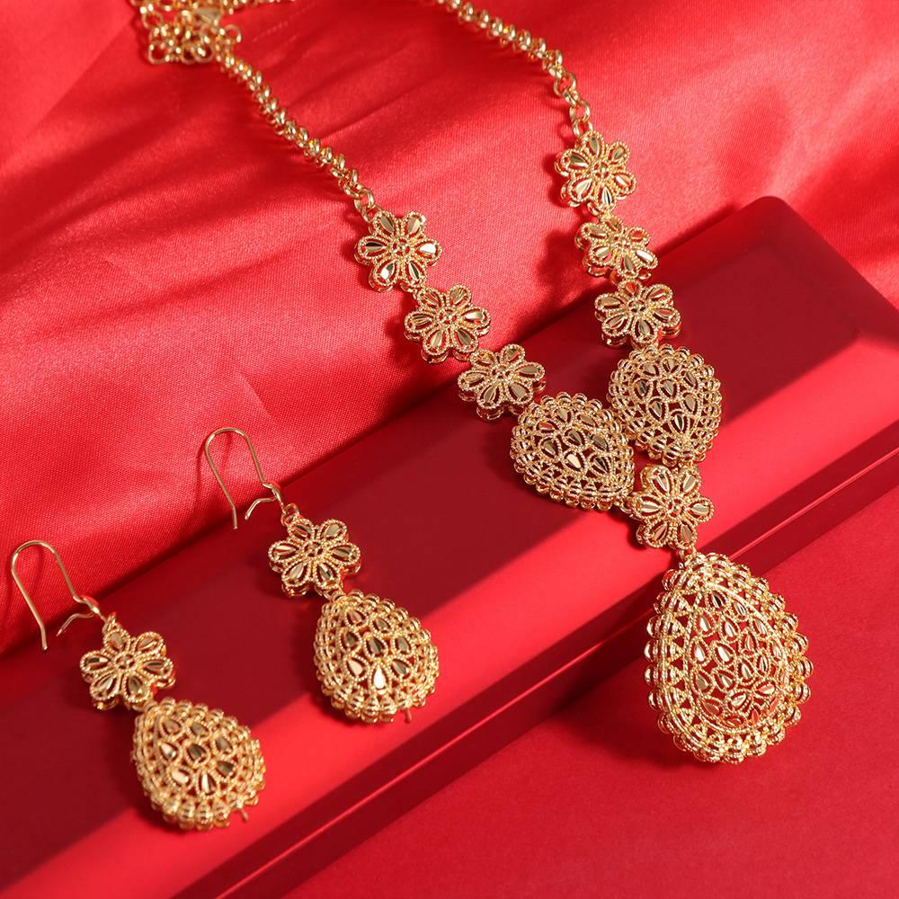 Plated Gold Color Necklace Earring Set Gifts African Bridal Jewelry Sets Dubai Jewelry Sets  Women