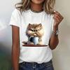 Summer Funny Cat White 3d Print T-shirt For Women Fashion Casual O-Neck Short Sleeve Tops Tees Female Clothes Animal Tshirt New