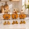 Small Pumpkin Statues for Desks 3PCS Distressed Wooden Ornaments, Witch Hats And Ghost Patches Harvest Seasonal Shelf Accents Decor, Halloween