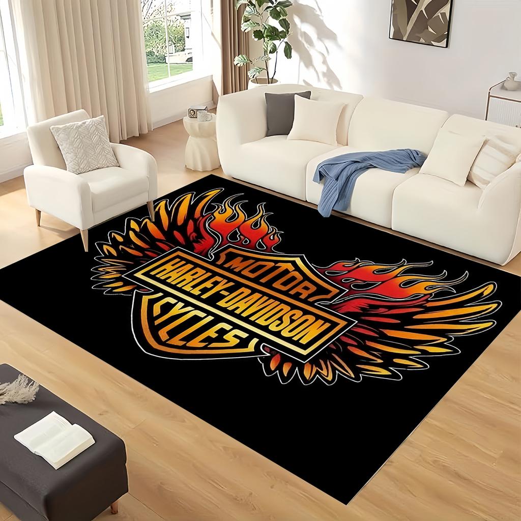 3D Vintage Motorcycle H-Harleys Style Large Area Rug – Non-Slip Floor Mat for Garage, Living Room, Bedroom, Doormat Decor & Gift
